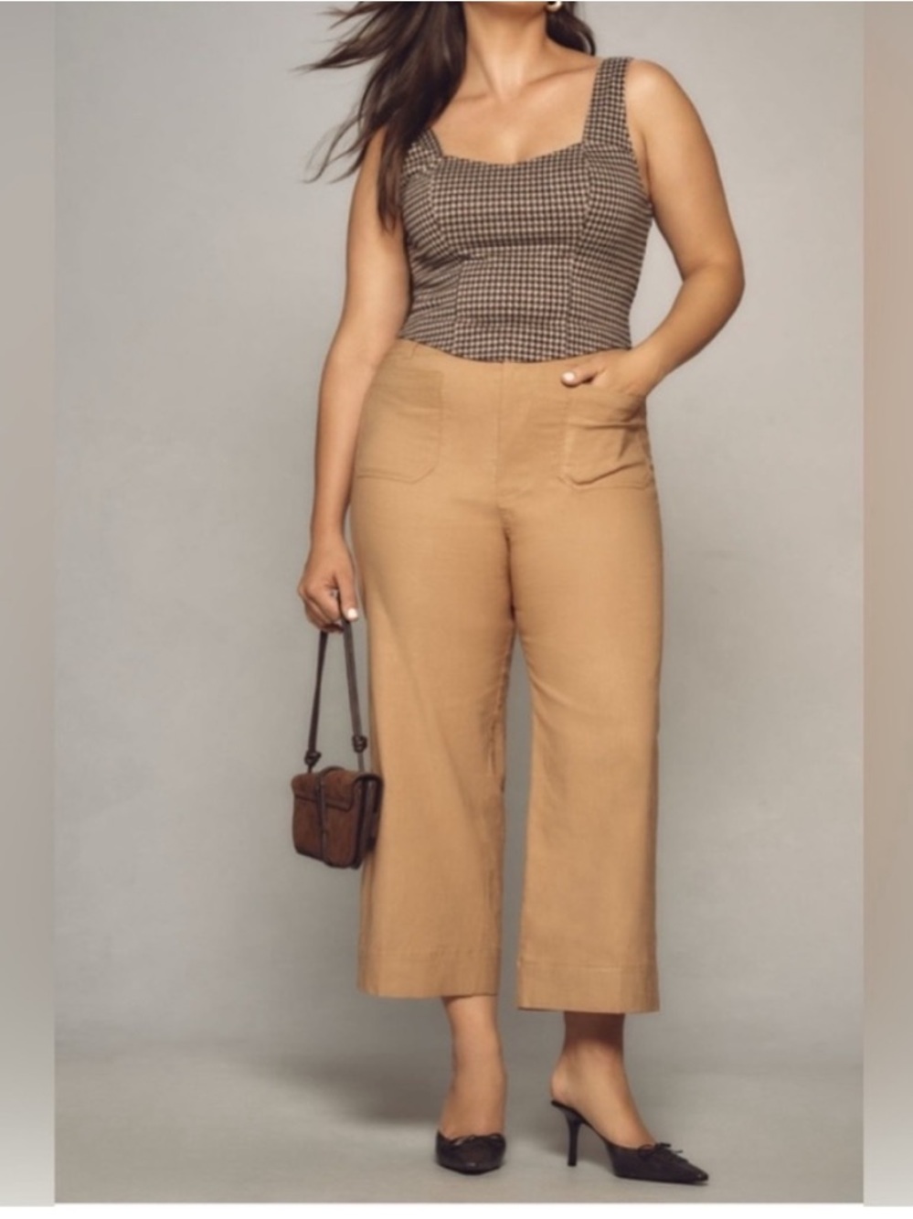 Anthro Maeve Colette Wide Leg Crop Pants Sand Tan Plus Size 26W 3X 48 Waist NEW